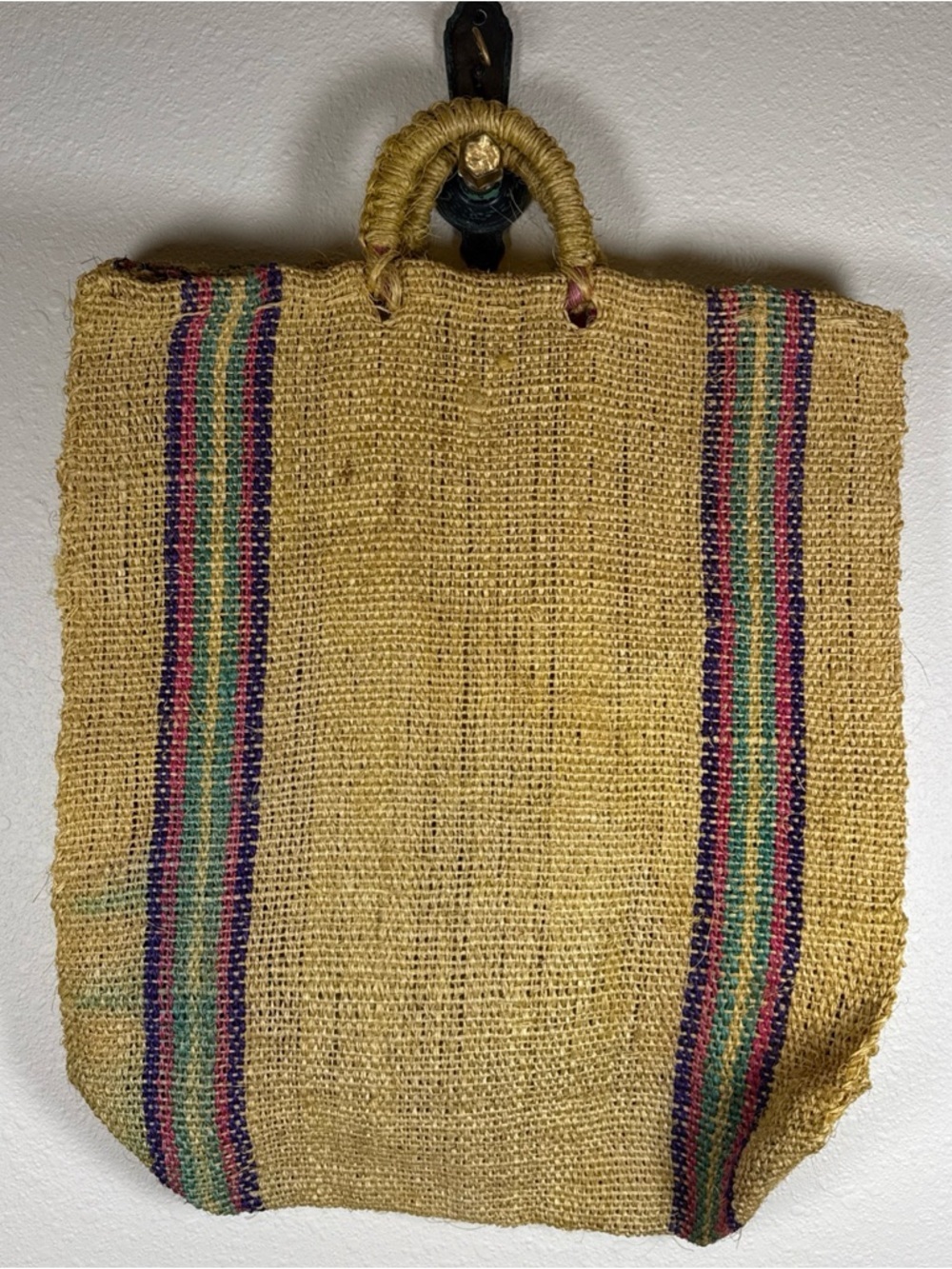 Burlap Tote Bag Farmers Market Large Stripes